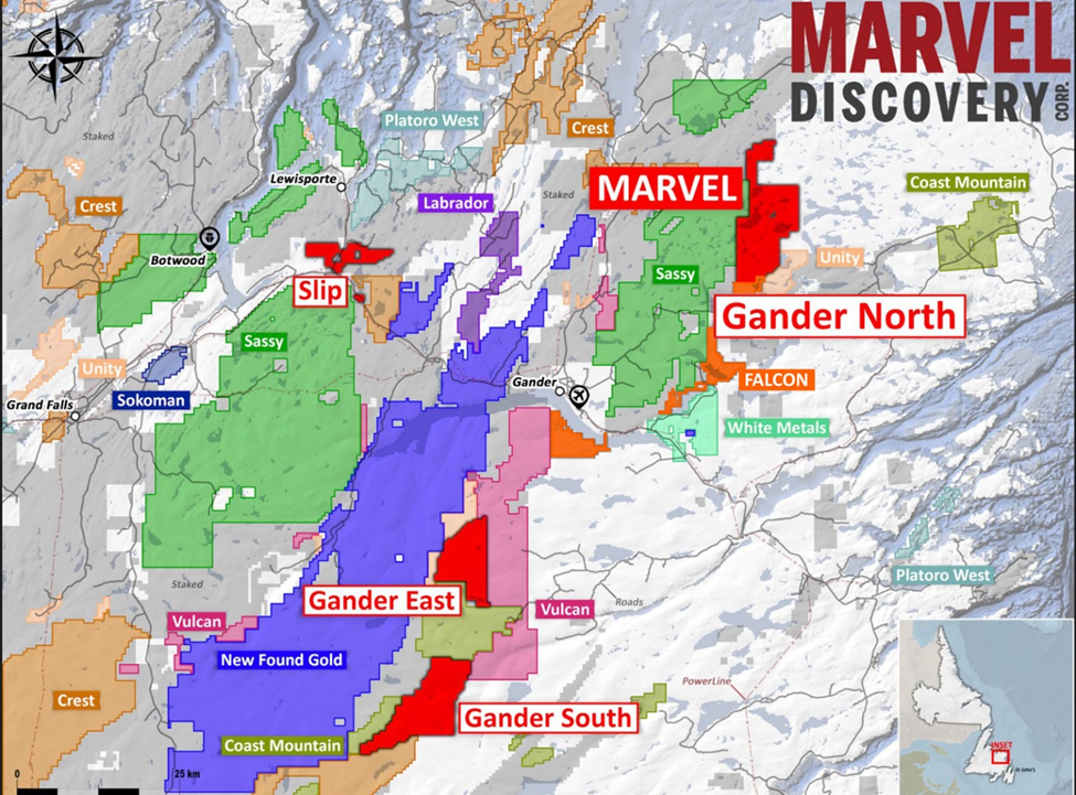 image 3 June 14, 2022. Vancouver, B.C. (TSX-V: MARV), (Frankfurt: O4T), (MARVF: OTCQB); (“Marvel” or the “Company”) is pleased to announce it has completed a structural interpretation of the high-resolution magnetic survey at the Gander East Project, Central Newfoundland. Several prominent shear and deformation zones have been identified that require follow-up prospecting, mapping, and soil sampling. Results of the boots on the ground campaign together with the favourable structural features will aid Marvel in targeting those areas of high merit for its inaugural Phase I drilling program.
