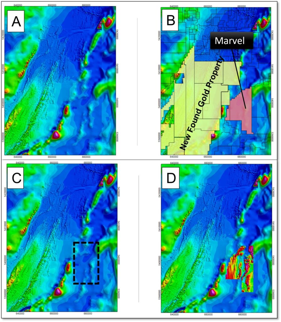 Comparison of high resolution magnetic survey to existing regional magnetic government overage November 9, 2022, Vancouver, B.C. – Marvel Discovery Corp. (TSX-V: MARV), (Frankfurt: O4T), (MARVF: OTCQB); (“Marvel” or the “Company”)is pleased to announce it has initiated its surface reconnaissance exploration program at the Gander East.  The first phase of exploration at the property was reported on March 2, 2022, and included a high resolution, helicopter-borne magnetic survey over the Gander East project area.  This was followed by a geophysical review and structural interpretation, released June 14, 2022, that identified several prominent shear and deformation zones within the property, and further identified prospective targets for follow up.  Surface work will include prospecting over each of the priority target areas, with till sampling planned in areas where overburden is well developed.  The work is being completed toward further defining drill targets in preparation for Marvel’s inaugural Phase 1 drill program planned for early 2023. Marvel is pleased to announce that the exploration program at Gander East received approval under Newfoundland’s Junior Exploration Assistance Program.  The program’s purpose is to provide assistance to explorers in the province toward the discovery of new mineral occurrences, prospects and deposits through the provision of financial support covering 40 to 75% of approved exploration costs up to a maximum of $150,000.