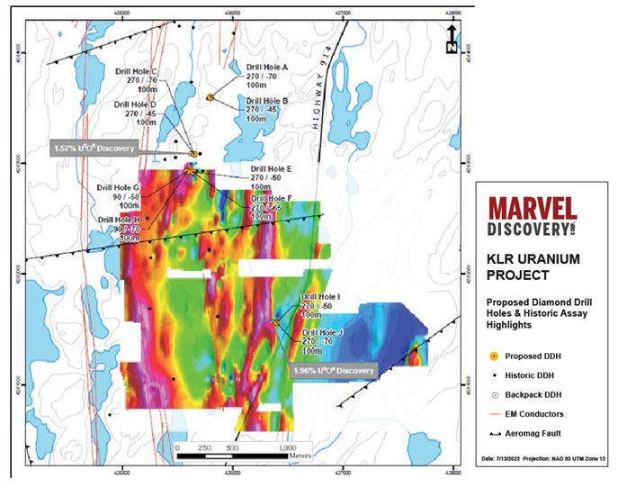 image 2 February 10th, 2023. Vancouver, B.C. – Marvel Discovery Corp. (TSX-V: MARV), (Frankfurt: O4T), (MARVF: OTCQB); (“Marvel” orthe “Company”) is pleased to announce that it has received the necessary permits to complete an inaugural diamond drilling program at the DD and Highway Zone within the KLR-Walker Uranium Project (“the Property”) in the Athabasca Basin. The drill program will consist of 10 holes totaling 1,000m. We will be reporting back on the estimated start date for drilling shortly.