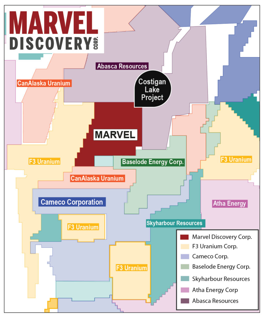 Uranium property 16 October 12, 2023, Vancouver, B.C. – Marvel Discovery Corp. (TSX-V: MARV), (Frankfurt: O4T), (MARVF: OTCQB); (“Marvel” or the “Company”) is pleased to announce that the Company has entered into an agreement to acquire the Costigan Lake Uranium project, which covers 5,518ha located on the eastern side of the Athabasca Basin. The acquisition enhances Marvel’s land portfolio of uranium holdings at Key Lake, which is adjacent to Cameco, F3 Uranium, Skyharbour, and Abasca Resources. This acquisition increases the Company’s footprint to 4 distinct projects covering over 23,130ha and is in line with Marvel’s aggressive approach to project generation and exploration. The company is utilizing the same innovative techniques that have led to some of the largest discoveries in the Athabasca Basin including radon surveys, ground geophysics, underwater spectrometer analysis, and airborne radiometric surveys.